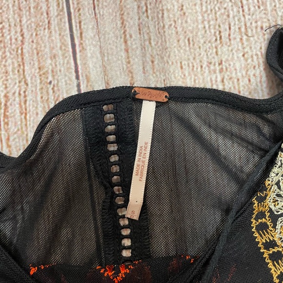 Free People black long sleeve double ruffle top embroidery on front size small - Picture 2 of 4